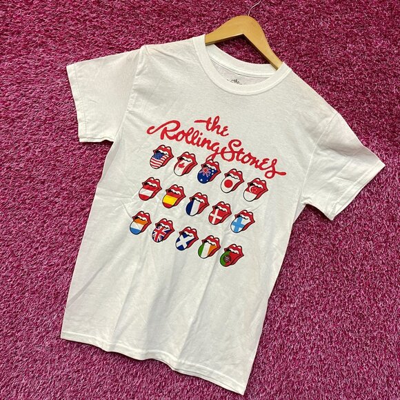 The Rolling Stones white Hot Lips around the World Logo Tee Small - Picture 3 of 4
